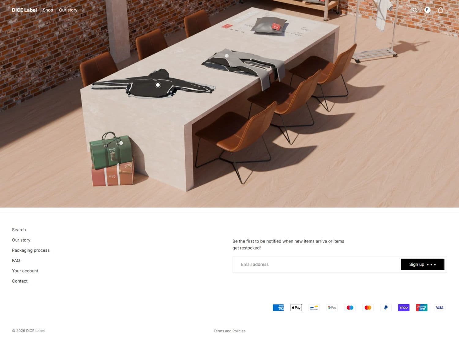 Screenshot of homescreen hero section DICE Label