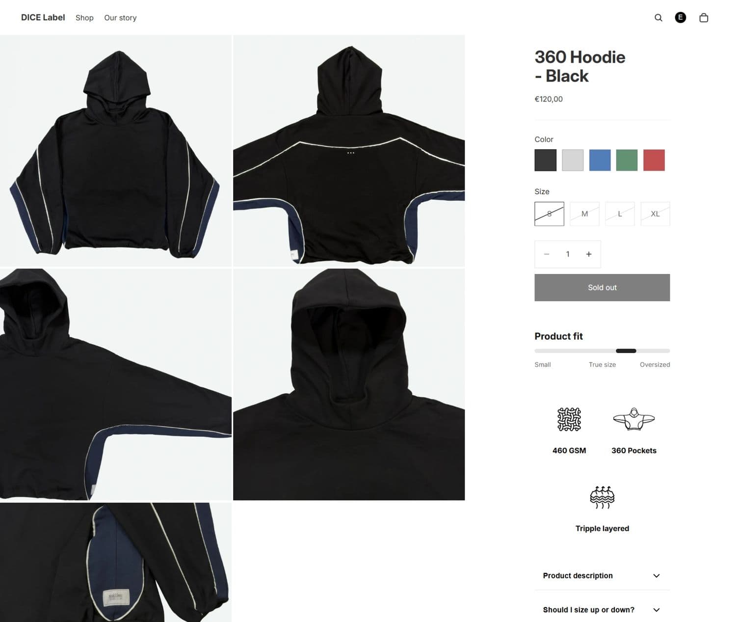 Screenshot of product page DICE Label