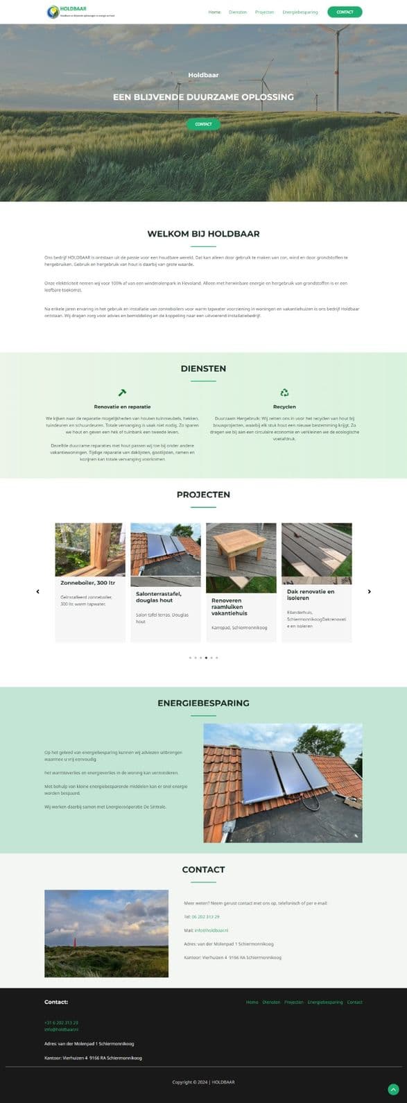 Screenshot of full homescreen page of Holdbaar