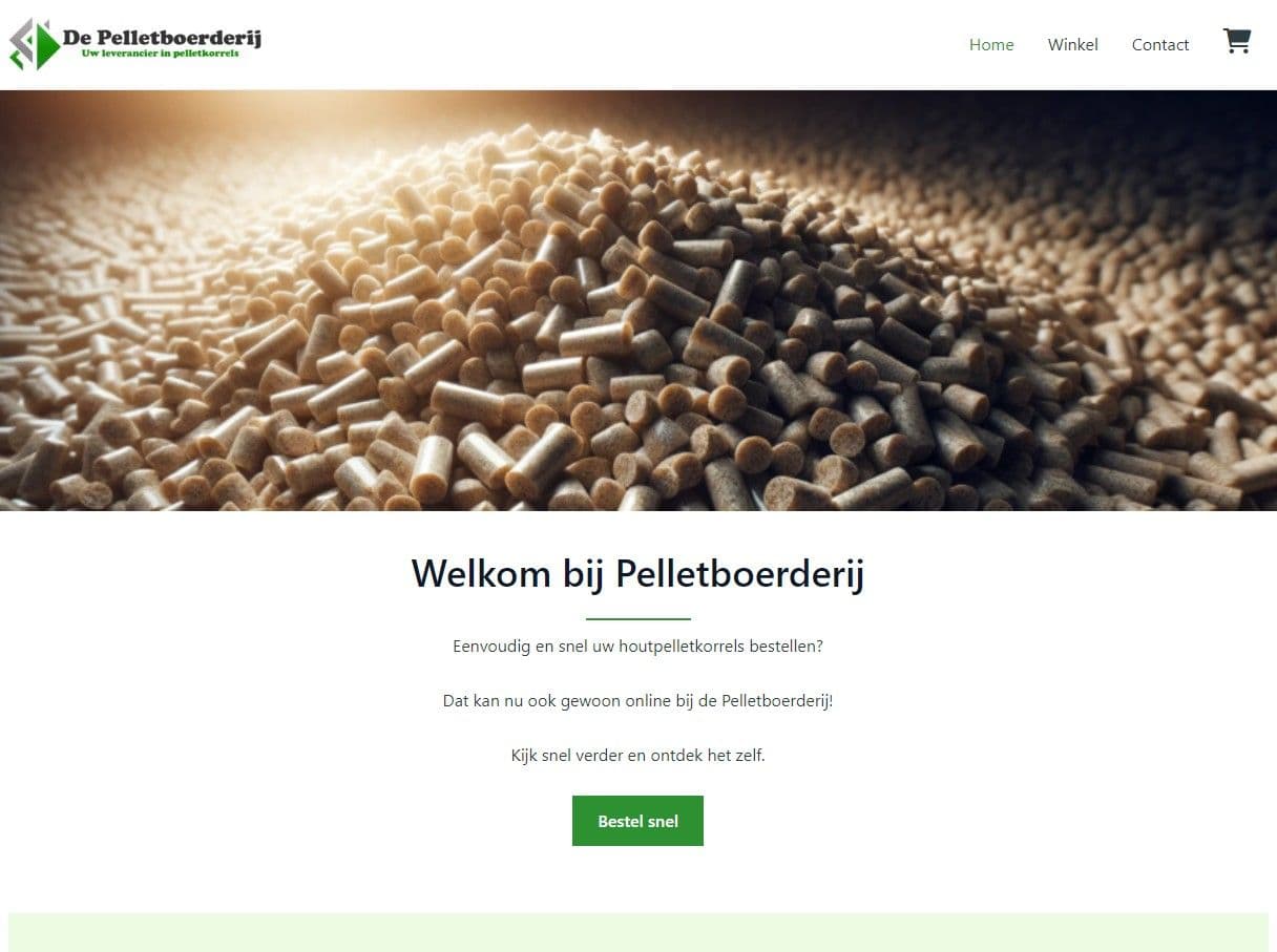 Screenshot of homescreen hero section Pellet boerderij