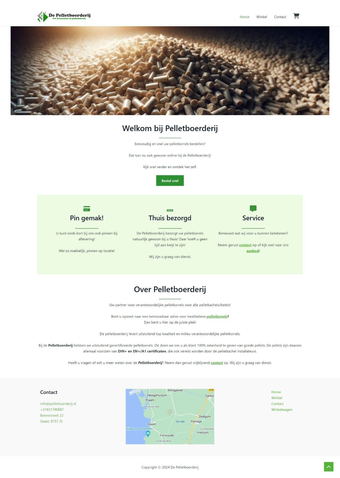 Screenshot of the full homescreen page of Pellet boerderij