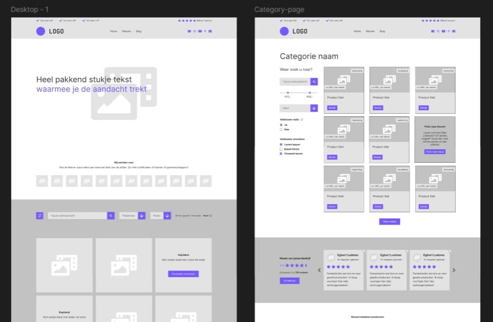 Low-fidelity wireframe for homepage