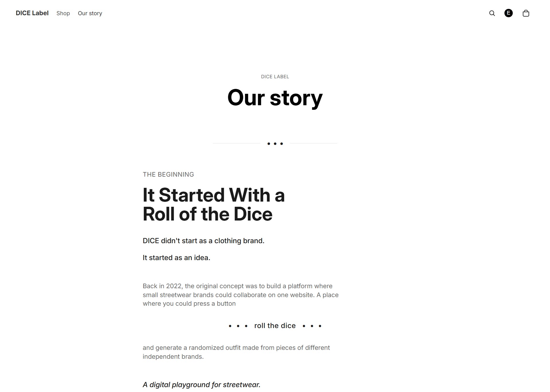 Screenshot van de story-pagina van DICE Label